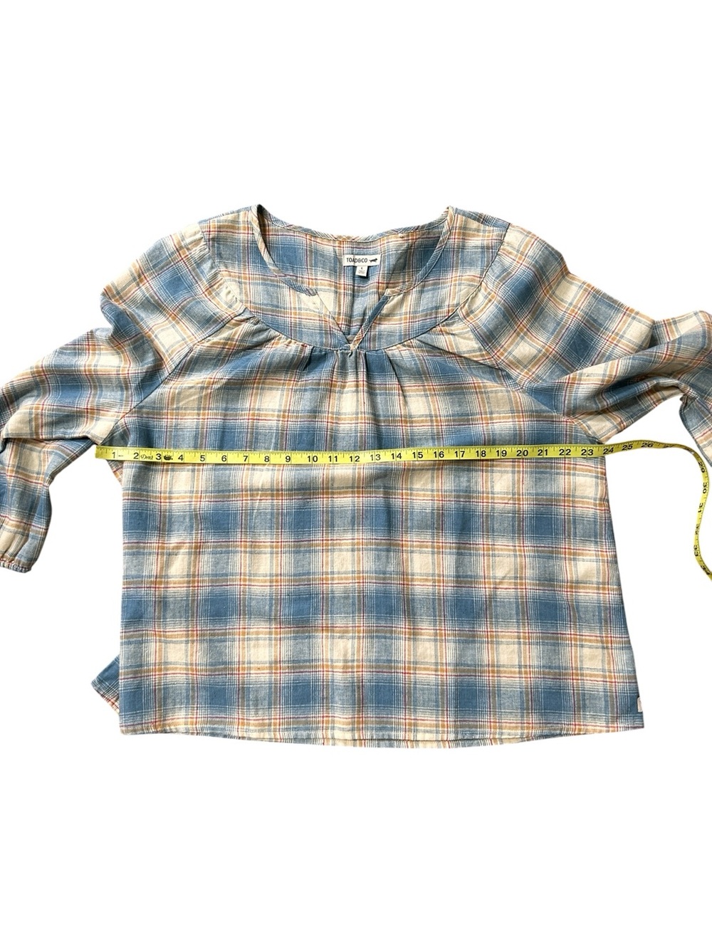 Toad&Co Blue and Cream Plaid Peasant Tunic size Large - Picture 7 of 8
